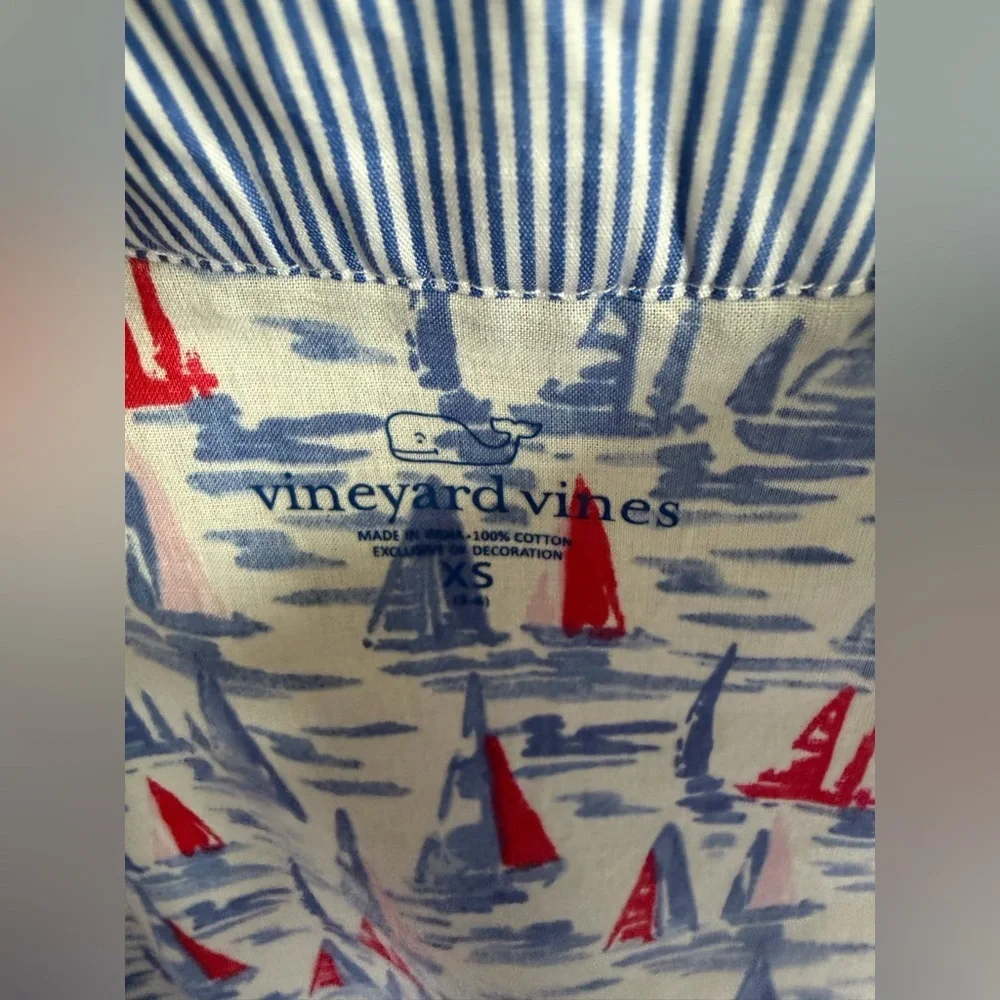 Vineyard Vines | Sailboat Navy Red Pink Print Cotton Shirt Tunic | XS